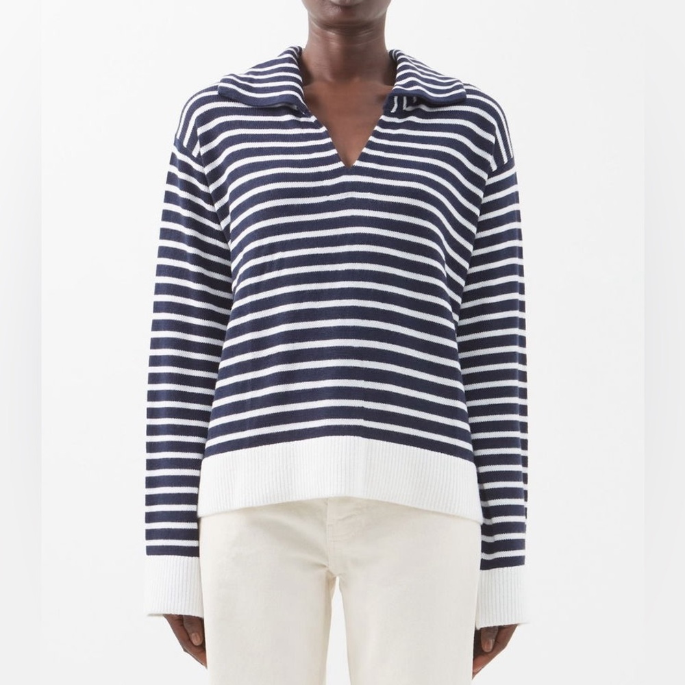 Staud Linden Striped-Logo Wool-Blend Sweater
